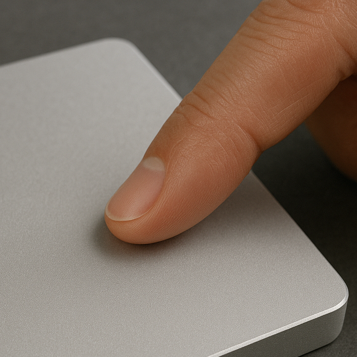 Anti-Fingerprint: Metallisches Bauteil mit Anti-Fingerprint-Beschichtung, glänzende Oberfläche ohne sichtbare Fingerabdrücke