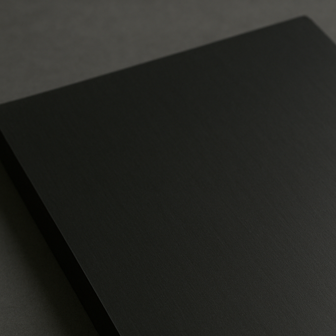 Harteloxal Schwarz: Metallisches Bauteil mit Harteloxal-Schwarz, Kombination aus Harteloxal und Tiefschwarzfärbung für besonders widerstandsfähige, dunkle Oberfläche